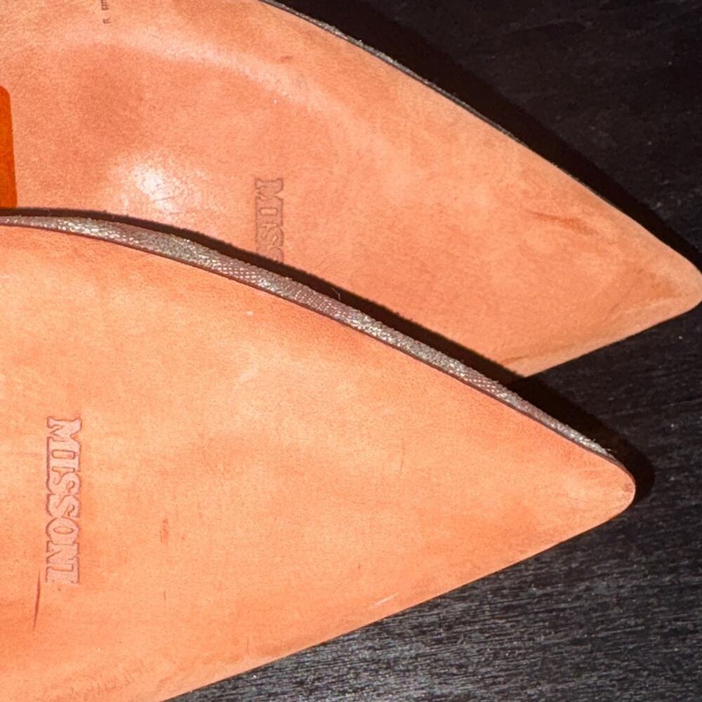 Missoni Peach Patterned Knit Fabric Pointed Toe Slingback Sandals - Picture 8 of 13